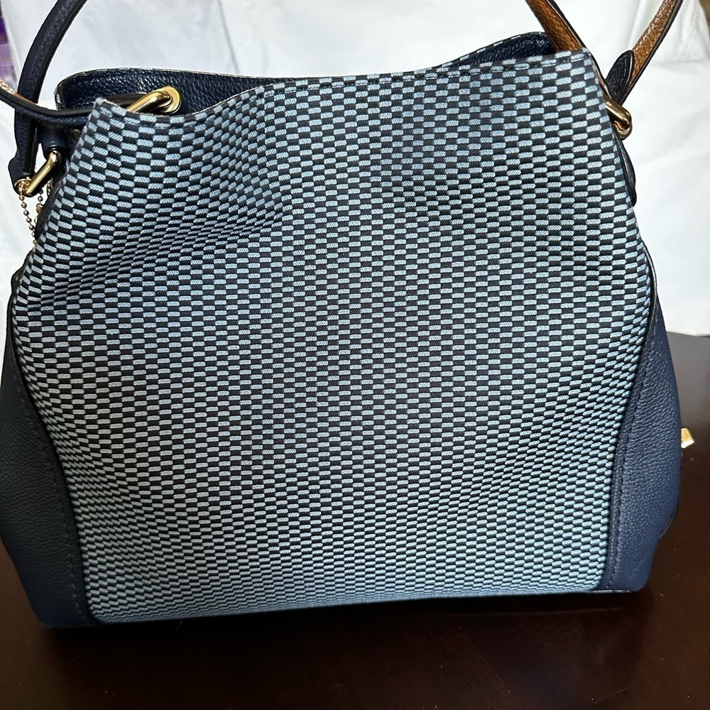 Coach Edie 3 Midnight/Milk Jacquard & Leather Shoulder Bag - Picture 2 of 7